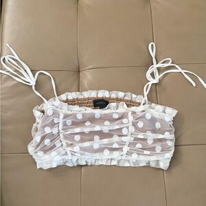 MAJORELLE Cream Polka Dot Sheer Overlay with Tan Lining